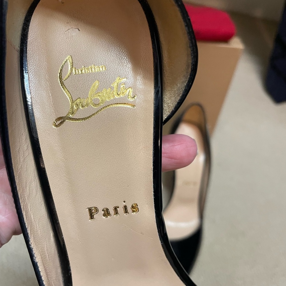 Christian Louboutin black patent leather Helmour Asymmetric D’orsay heels - Picture 7 of 13